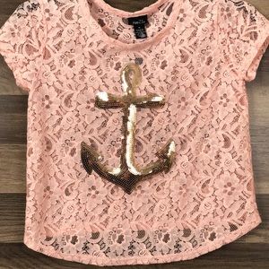 NWT RUE21 Lace Top W/Gold Sequin Anchor M